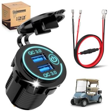 Imagem de 10L0L Porta de carregador USB, soquete de carregador USB duplo, saída de carga rápida USB à prova d'água 3.0 1A e 2.4A cabe no carrinho de golfe EZGO Yamaha