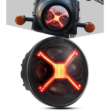 Imagem de PKEDUO Farol de motocicleta 14.6 cm Smoke X-Style RED DRL compatível com XG500 XG750 XL883N 72 48 883 FXSTB FXDWG Night Road