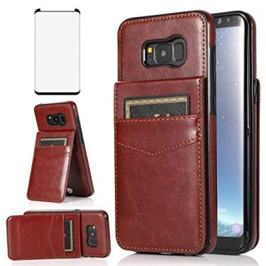 Imagem de Capa de telefone para Samsung Galaxy S8 Plus com protetor de tela de vidro temperado e suporte para cartão de crédito carteira capa de couro Glaxay S8plus S 8 8 plus 8S Edge S8+ SM-G955U capas