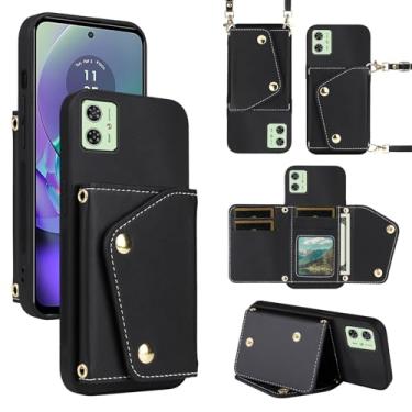 Imagem de Dibosom Capa carteira de luxo para Motorola Moto G54 5G com 5 compartimentos para cartão fina e alça de ombro, suporte de cartão de crédito de couro PU acessórios capa de celular para G 54 2023