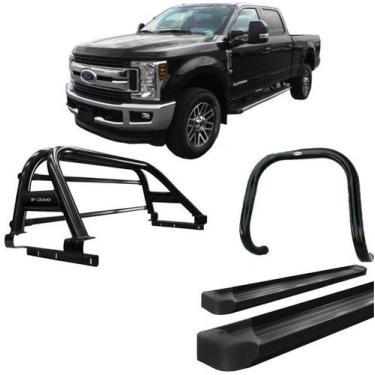 Imagem de Kit Quebra Mato Estribo Plataforma Santo Antônio F250 C Duplo Preto - 