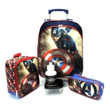 Imagem de Kit Mochila Infantil Capitão América Rodinhas G + Lancheira - Próprio