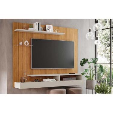 Imagem de Painel Home p/TV até 50 Polegadas Valência Plus c/ Prateleira e Nichos 160x135cm Nature/Off White - Permóbili
