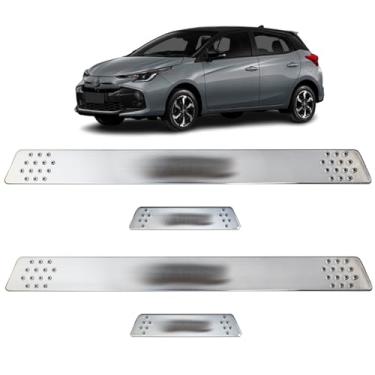 Imagem de Jogo de Soleira Cromado Escovado Porta Lateral Personalizado Para Yaris 2019 2020 2021 2022 2023 Aplique com Antiderrapante nas Laterais