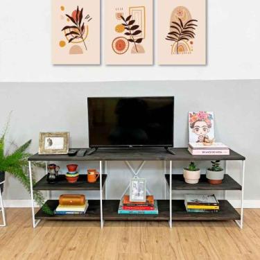 Imagem de Rack de TV Industrial de Ferro e Madeira  Duo 1,50m Tabaco e Branco - 