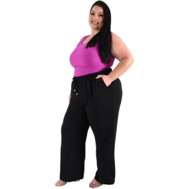 Imagem de Calça Plus Size Estilo Pantalona Feminina Cintura Alta Dunas Tendencia