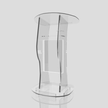 Imagem de Púlpito em Acrílico para Igreja e/ou Eventos com Gravação e Led grátis Mod. Jonas Transparente (Tradicional, Moderna ou Sem Gravação) Cores em Led. (Sem Gravação, LED BRANCO)