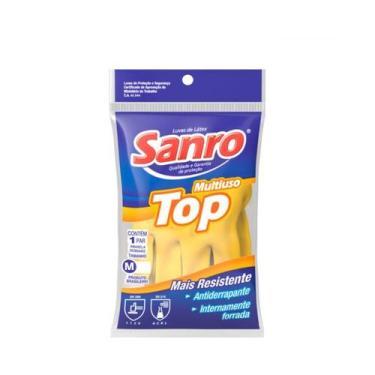 Imagem de Luva Latex Limpeza Multiuso Top Amarela Sanro, M