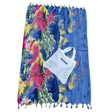 Imagem de Moda Praia: Bolsa Crochê Diversas Cores + Canga Estampas Sortidas - A.