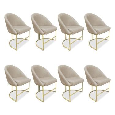 Imagem de Kit 08 Cadeiras Poltrona De Jantar Bela Suede Bege Base Metálica Industrial Dourado - Pallazio