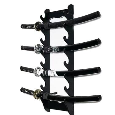 Imagem de Suporte de parede de suporte de espada, suporte de madeira de 8 camadas para Katana, Wakizashi, armazenamento de vara de pesca de flauta (8 camadas)
