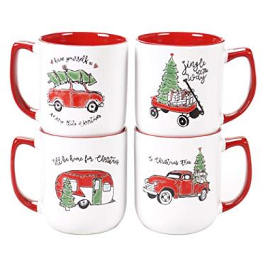 Imagem de Certified International Canecas Holly Jolly de 500 ml, conjunto de 4, 12 x 9 x 10 cm, multicoloridas