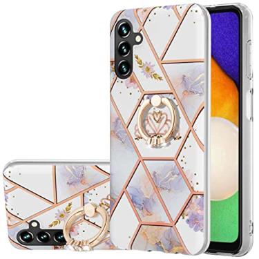 Imagem de Monwutong Capa de telefone slim fit para Samsung Galaxy A14 4G/5G, IMD capa brilhante com padrão de flor de mármore para meninas com anel giratório de metal suporte capa para Galaxy A14, HDZJ Crown
