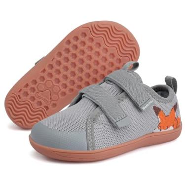 Imagem de WateLves Tênis infantil infantil largo descalço The First Walking Shoes Meninas Meninos Respirável Zero Drop Minimalista com Biqueira Larga Natural para Crescer, Raposa cinza, 16