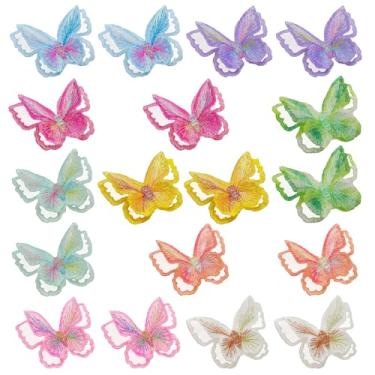 Imagem de 18 peças de enfeites de aplique de renda de borboleta de 9 cores, apliques de borboleta 3D de organza de camada dupla costurados para casamento, noiva, roupas, jeans, chapéu, mochilas, calças,