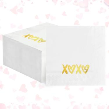 Imagem de Horaldaily 50 guardanapos decorativos de papel descartável para convidados, toalha de mão com coração dourado XOXO para festa, almoço, jantar, cozinha, banheiro