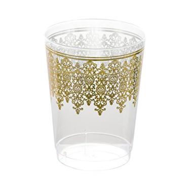 Imagem de Copos transparentes e dourados – 295 ml | Coleção de enfeites | Pacote com 10