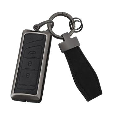 Imagem de HIBEYO Capa de chaveiro compatível com GAC Trumpchi GS5 2020 2021 2023 GS8 2017 2018 2019 Acessórios Capa de chave de couro e liga de zinco com chaveiro presente-E tipo preto