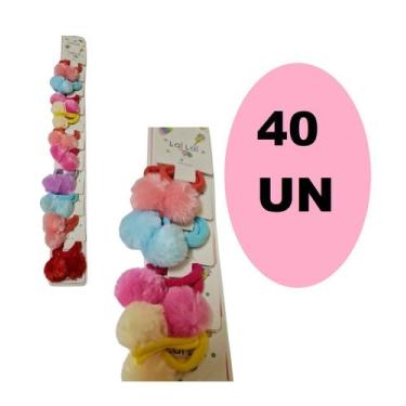 Imagem de Kit 40 Elásticos Xuxinha de cabelo com Pompom colorido - Lynx produçõe