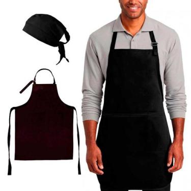 Imagem de Kit Avental Com Bandana Chef Cozinha Pizzaria Várias Cores - Magic Fan