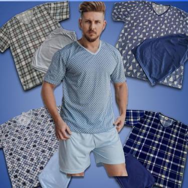 Imagem de Pijama Masculino Manga Curta Camisa Gola V + Short - Roupa Dormir Masc