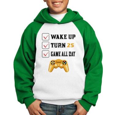 Imagem de Moletom Infantil Wake Up, Turn 25, Game All Day - Foca na Moda, Branco