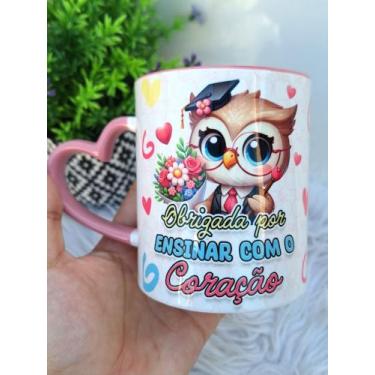 Imagem de Caneca de Cerâmica Alça de Coração Personalizada Professores dia dos P
