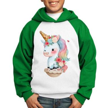 Imagem de Moletom Infantil Unicórnio Bebê - Foca na Moda, Branco, Verde, 12
