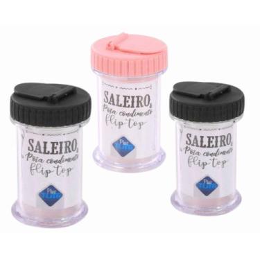 Imagem de Kit 3 Porta Condimentos Saleiro Com Tampa Flip Top PlasTutti, Multicol