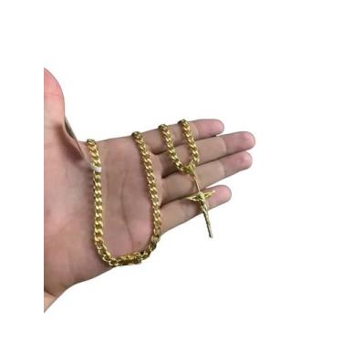 Imagem de Cordão 6mm Pit Bull + Pingente Crucifixo 3d Banhado Ouro 18k - ToJoia1