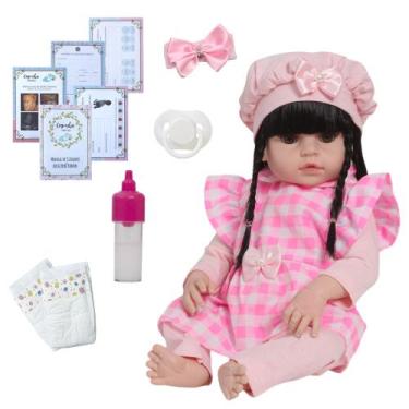 Imagem de Bebe Reborn Morena Corpo de Vinil Pode Molhar Kit 13 Itens - Cegonha R