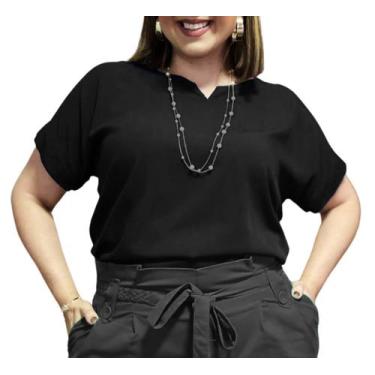 Imagem de Blusa Plus Size Social Feminina Manga Curta Soltinha Tecido Viscolinho