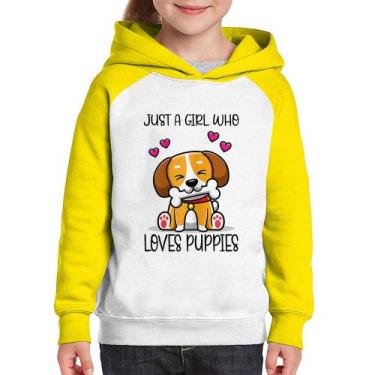 Imagem de Moletom Infantil Just A Girl Who Loves Puppies - Foca na Moda, Branco,