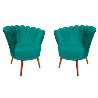 Imagem de Poltrona Sala de Estar Decorativa Kit 2 Cadeira Estofada Pé Palito Cel
