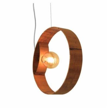 Imagem de Lustre Pendente Cilíndrico 9x35cm 1xE27 Madeira Imbuia - FOXLustres