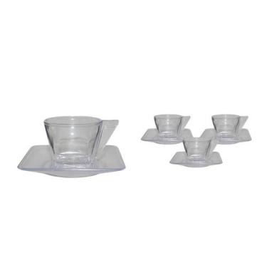 Imagem de Kit 4 Xícara E Pires Cristal Transparente 50Ml Plástico - Bb Store