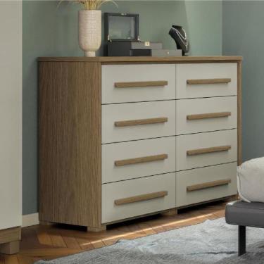 Imagem de Cômoda Grande com 8 Gavetas Angra - Móveis Rimo, Carvalho/Off White