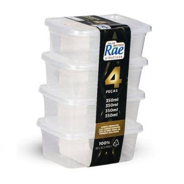 Imagem de Conjunto com 4 Potes Retangulares em Plástico Transparente 350ml - Rae