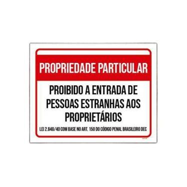 Imagem de Placa Propriedade Particular Proibido Estranhos 18X23