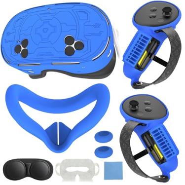 Imagem de MTomatoVR Silicone Cover Set Compatível com Meta Quest 3s, Inclui Acesso Aprimorado à Bateria, Cobertura de Controle com Capas de Botão, TPU Eco-friendly, Azul