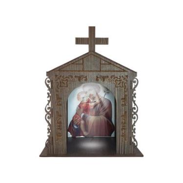 Imagem de Capela Oratório Arabesco com Imagem e Led São José 25x18x31 Mdf Madeir