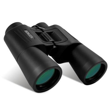 Imagem de Binger Binóculos longos de prisma Porro para alívio dos olhos 10 x 50 Prisma BK 7 Prisma de alta definição revestem totalmente a roda de foco grande foco rápido