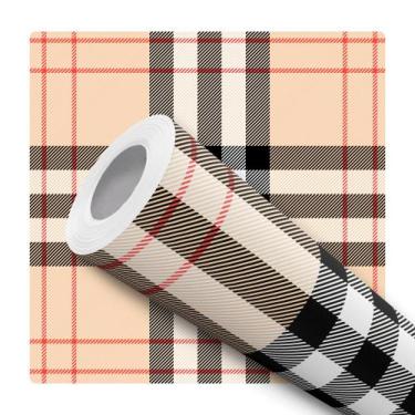 Imagem de Papel de Parede Adesivo Xadrez Bege Preto Branco Vermelho Quadriculado