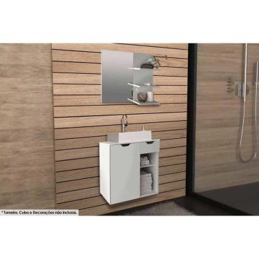 Imagem de Armário c/ Balcão Banheiro Suspenso BN3605 s/ Cuba 60cm e Espelho BN3608 Branco - Tecno Mobili