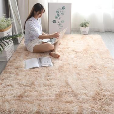 Imagem de Tapete fofo para sala de estar, quarto, decoração moderna para casa, tapete felpudo de pelúcia, tapetes de brincar para crianças, sofá, cabeceira, tapete de quarto, varanda, bege tie-dye, 140x200 cm