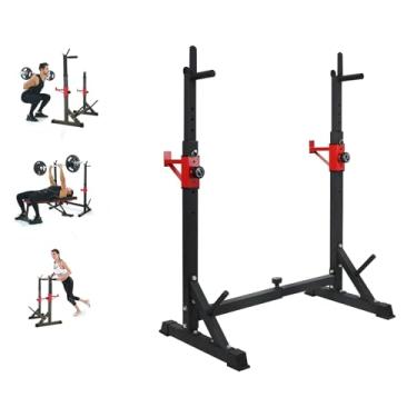 Imagem de BESTHLS Suporte de suporte de agachamento ajustável com suporte de barra, suporte de placa de peso, ganchos J, estação de barra de mergulho para treinamento de força, carga máxima de 250 kg, adequado para academia e fitness em casa