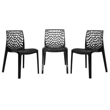 Imagem de Ecom Home Kit 3 Cadeiras Gruvyer Preta em PP com Encosto Versátil para Sala de Jantar Cozinha Jardim Varanda Restaurante Hotel Recepção