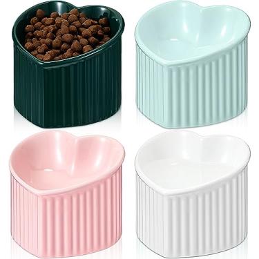 Imagem de 4 Pcs Ceramic Raised Cat Bowls Tilted Elevated Cat Food Bowls Anti Vomiting Ceramic Cat Bowls for Food and Water No Stress Cat Bowls for Indoor Cats Small Dogs