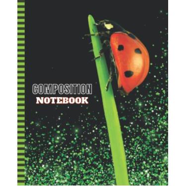 Imagem de Composition Notebook: 7.5 x 9.25 inch / 200 Pages (100 sheets) / Wide Ruled Paper For Writing - Homework - Notes - Doodles - Homeschool/Back to ... / Ladybug Art Photo - Green Sparkles on Black