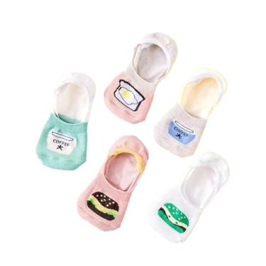 Imagem de chanstore Meias curtas para estudantes primavera e verão cor sólida tipo barco respirável invisível meias - Hamburgo totalmente invisível - 5 pares/bolsa